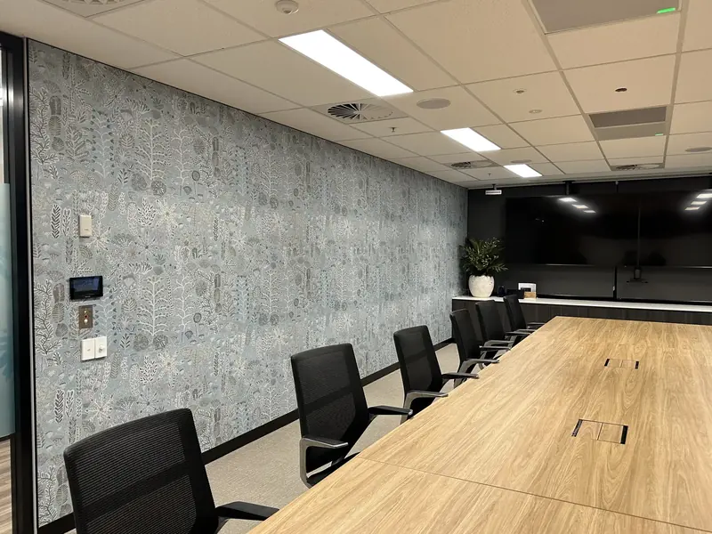 Acoustic wall panels with aluminium trim in a Brisbane CBD office