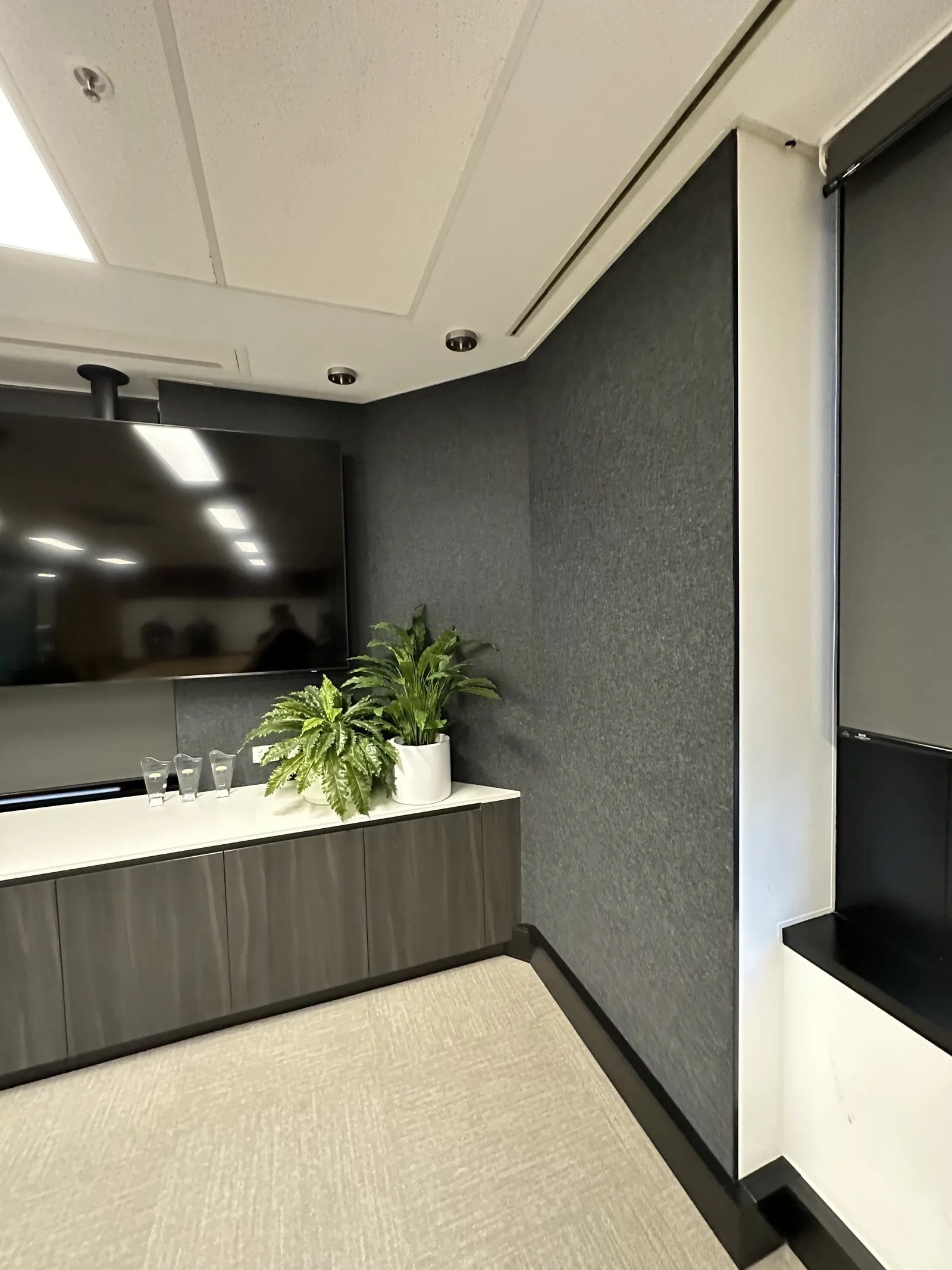 Cube Plain acoustic wall panels behind the boardroom display — Edward Street